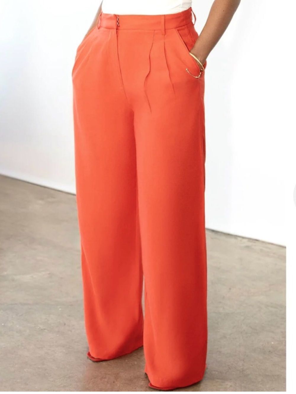 Lucy Paris Wide-Leg High Waist Orange Trousers